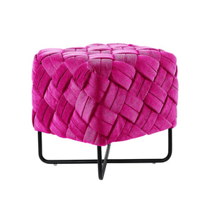 Homeroots 17" Fuchsia Velvet And Black Cube Ottoman Fuchsia  487728