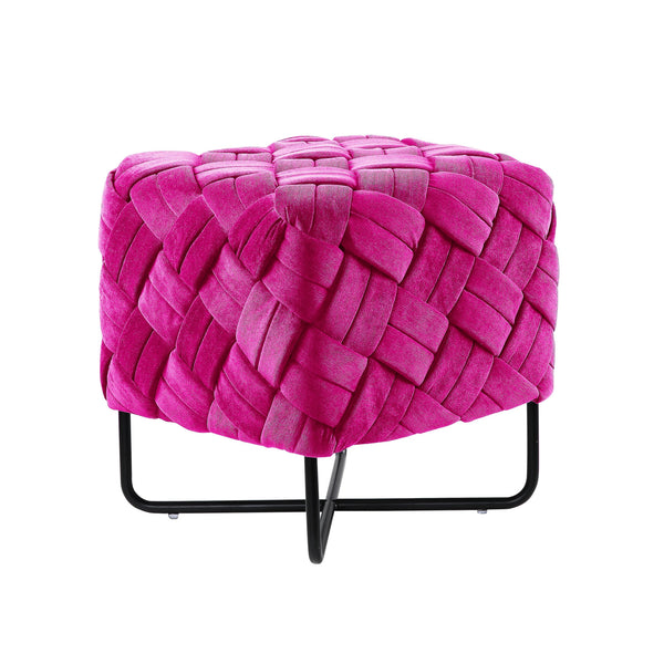 Homeroots 17" Fuchsia Velvet And Black Cube Ottoman Fuchsia  487728