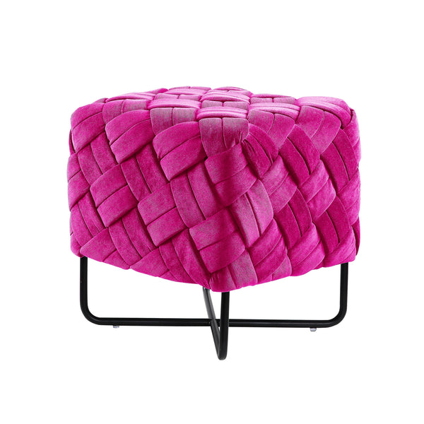Homeroots 17" Fuchsia Velvet And Black Cube Ottoman Fuchsia  487728
