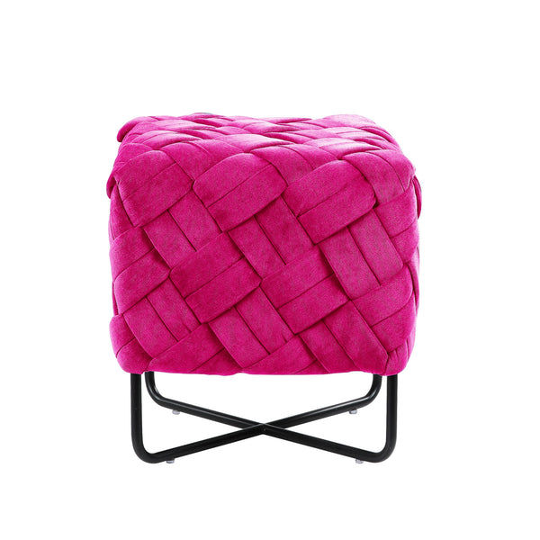 Homeroots 17" Fuchsia Velvet And Black Cube Ottoman Fuchsia  487728