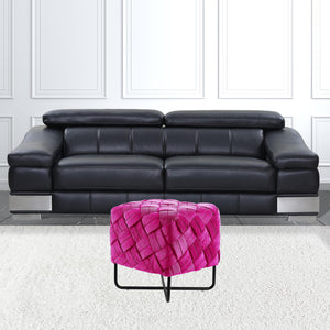 Homeroots 17" Fuchsia Velvet And Black Cube Ottoman Fuchsia  487728