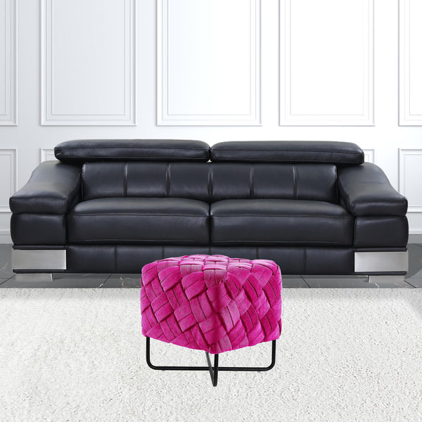 Homeroots 17" Fuchsia Velvet And Black Cube Ottoman Fuchsia  487728