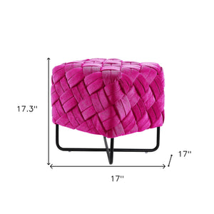 Homeroots 17" Fuchsia Velvet And Black Cube Ottoman Fuchsia  487728