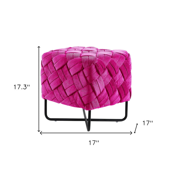 Homeroots 17" Fuchsia Velvet And Black Cube Ottoman Fuchsia  487728