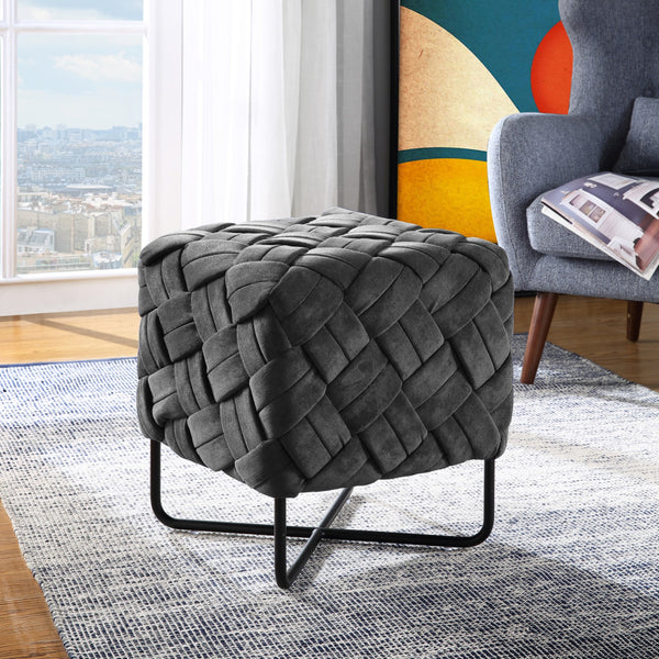 Homeroots 17" Gray Velvet And Black Cube Ottoman Grey  487729