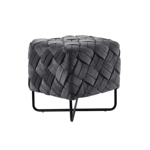 Homeroots 17" Gray Velvet And Black Cube Ottoman Grey  487729