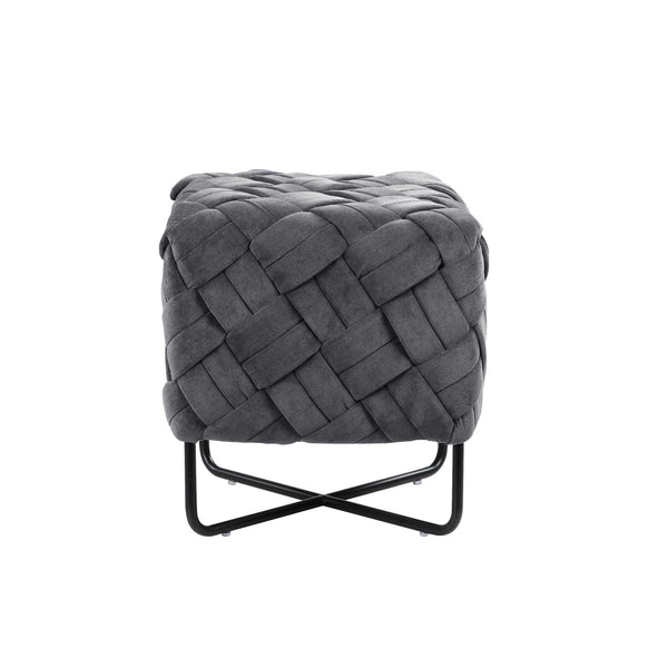 Homeroots 17" Gray Velvet And Black Cube Ottoman Grey  487729