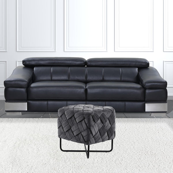Homeroots 17" Gray Velvet And Black Cube Ottoman Grey  487729
