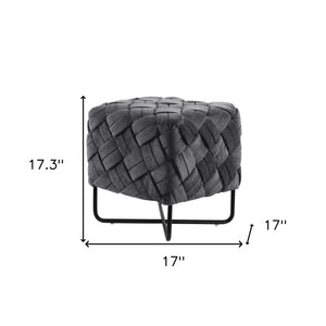 Homeroots 17" Gray Velvet And Black Cube Ottoman Grey  487729