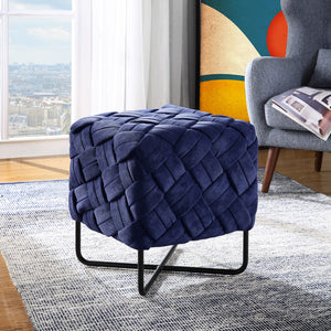 Homeroots 17" Navy Blue Velvet And Black Cube Ottoman Navy  487730