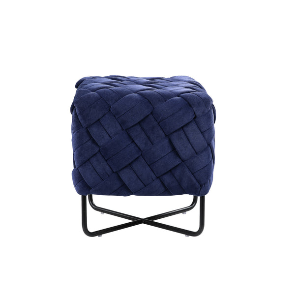 Homeroots 17" Navy Blue Velvet And Black Cube Ottoman Navy  487730