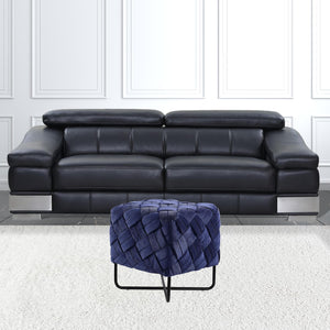 Homeroots 17" Navy Blue Velvet And Black Cube Ottoman Navy  487730