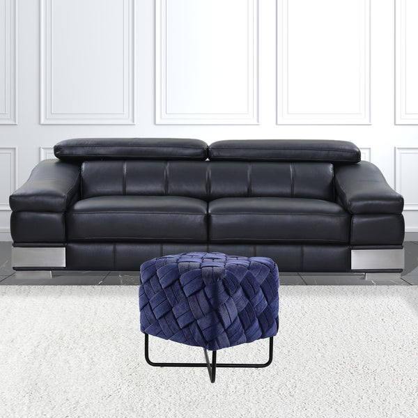 Homeroots 17" Navy Blue Velvet And Black Cube Ottoman Navy  487730