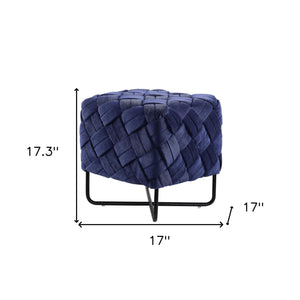 Homeroots 17" Navy Blue Velvet And Black Cube Ottoman Navy  487730