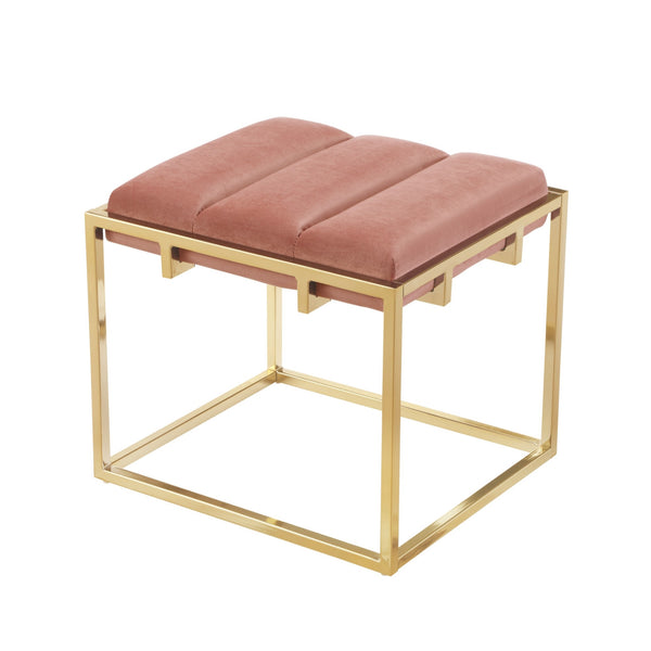 Homeroots 17" Blush Velvet And Gold Ottoman Blush,Gold  487731