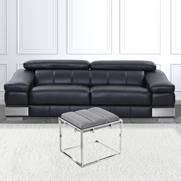 Homeroots 17" Gray Velvet And Silver Ottoman Grey,Chrome  487733