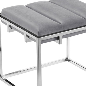 Homeroots 17" Gray Velvet And Silver Ottoman Grey,Chrome  487733