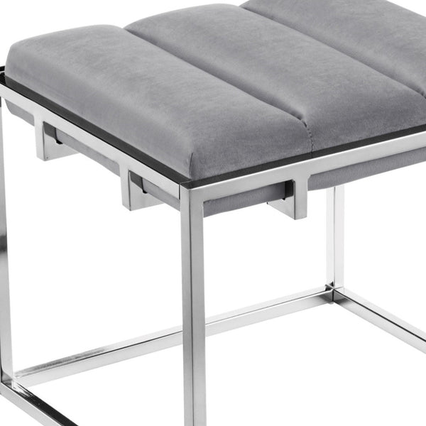 Homeroots 17" Gray Velvet And Silver Ottoman Grey,Chrome  487733