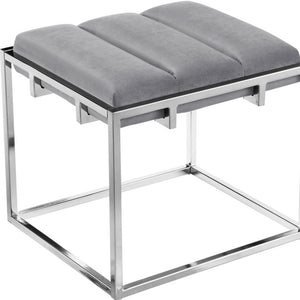 Homeroots 17" Gray Velvet And Silver Ottoman Grey,Chrome  487733