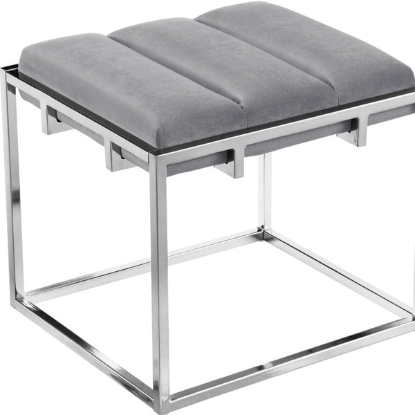 Homeroots 17" Gray Velvet And Silver Ottoman Grey,Chrome  487733