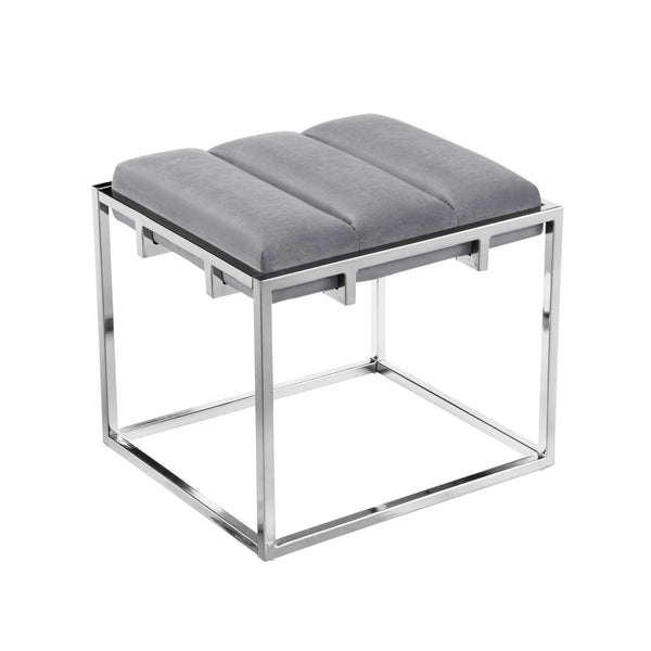 Homeroots 17" Gray Velvet And Silver Ottoman Grey,Chrome  487733