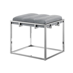 Homeroots 17" Gray Velvet And Silver Ottoman Grey,Chrome  487733