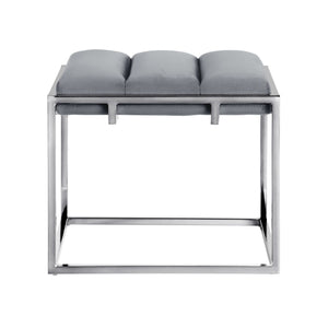 Homeroots 17" Gray Velvet And Silver Ottoman Grey,Chrome  487733