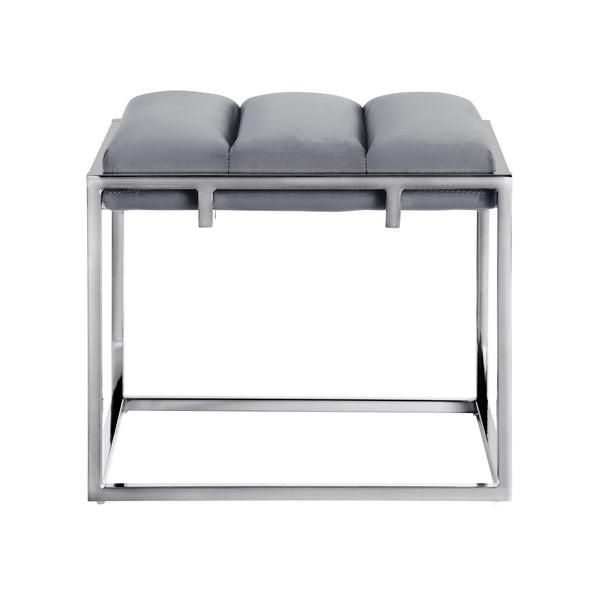 Homeroots 17" Gray Velvet And Silver Ottoman Grey,Chrome  487733