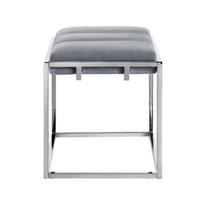 Homeroots 17" Gray Velvet And Silver Ottoman Grey,Chrome  487733