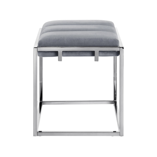 Homeroots 17" Gray Velvet And Silver Ottoman Grey,Chrome  487733