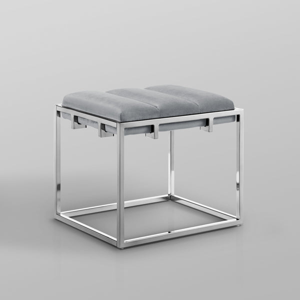 Homeroots 17" Gray Velvet And Silver Ottoman Grey,Chrome  487733