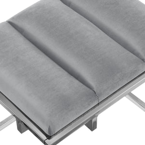 Homeroots 17" Gray Velvet And Silver Ottoman Grey,Chrome  487733