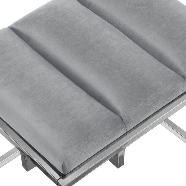 Homeroots 17" Gray Velvet And Silver Ottoman Grey,Chrome  487733