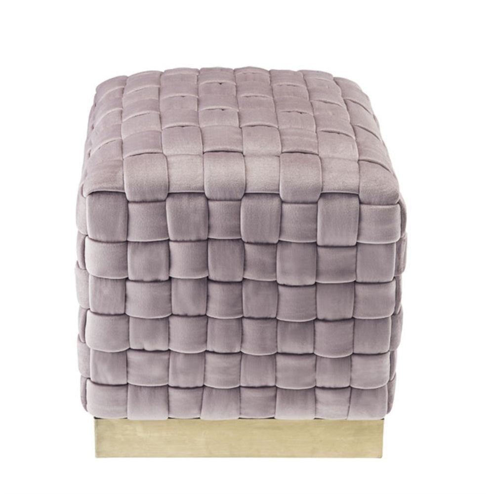 HomeRoots 17" Elegant Velvet Ottoman with Gold Frame - Chic Accent for Modern Living Spaces and Offices Lilac/Gold 487735