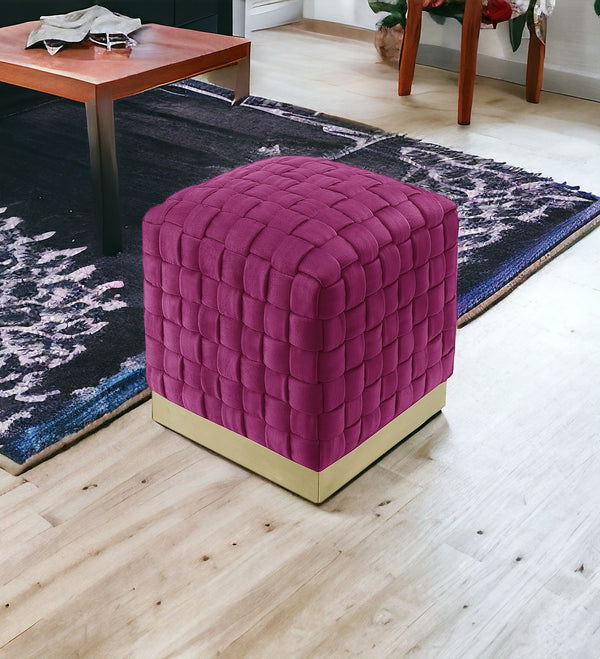 Homeroots 17" Fuchsia Velvet And Gold Ottoman Fuchsia,Gold  487736