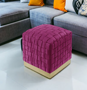 Homeroots 17" Fuchsia Velvet And Gold Ottoman Fuchsia,Gold  487736