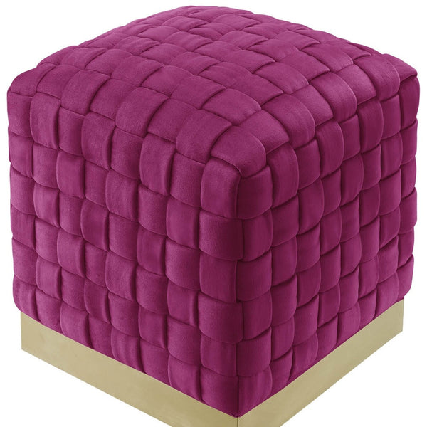 Homeroots 17" Fuchsia Velvet And Gold Ottoman Fuchsia,Gold  487736