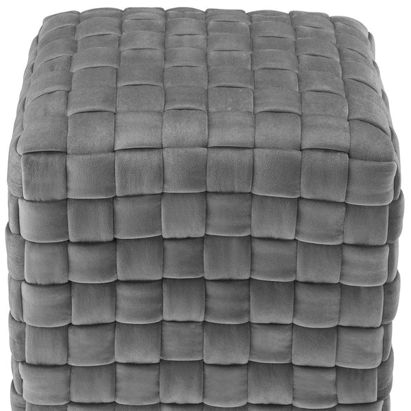 Homeroots 17" Gray Velvet And Silver Ottoman Grey,Chrome  487737