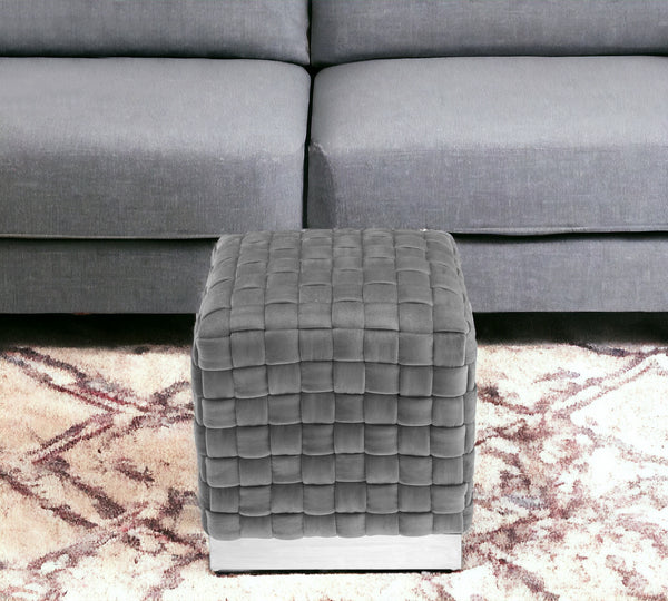 Homeroots 17" Gray Velvet And Silver Ottoman Grey,Chrome  487737