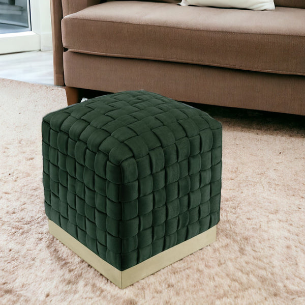 Homeroots 17" Hunter Green Velvet And Gold Ottoman Hunter Green,Gold  487738