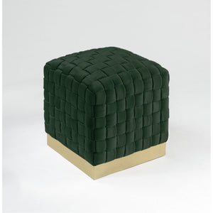 Homeroots 17" Hunter Green Velvet And Gold Ottoman Hunter Green,Gold  487738