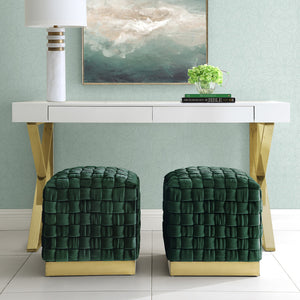 Homeroots 17" Hunter Green Velvet And Gold Ottoman Hunter Green,Gold  487738