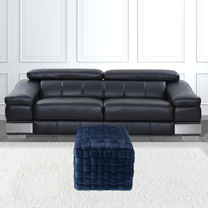 Homeroots 17" Navy Blue Velvet And Gold Ottoman Navy,Gold  487739