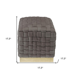 Homeroots 17" Taupe Velvet And Gold Ottoman Taupe,Gold  487740