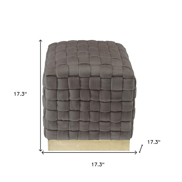 Homeroots 17" Taupe Velvet And Gold Ottoman Taupe,Gold  487740