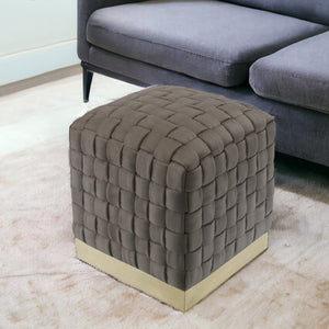 Homeroots 17" Taupe Velvet And Gold Ottoman Taupe,Gold  487740
