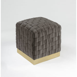 Homeroots 17" Taupe Velvet And Gold Ottoman Taupe,Gold  487740