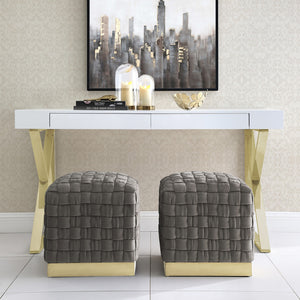 Homeroots 17" Taupe Velvet And Gold Ottoman Taupe,Gold  487740