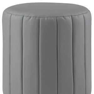 Homeroots 16" Gray Faux Leather And Silver Round Ottoman Grey,Silver,Leather Pu  487741