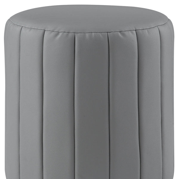Homeroots 16" Gray Faux Leather And Silver Round Ottoman Grey,Silver,Leather Pu  487741